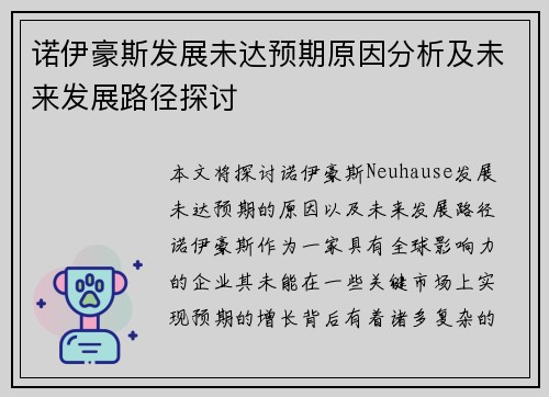 诺伊豪斯发展未达预期原因分析及未来发展路径探讨